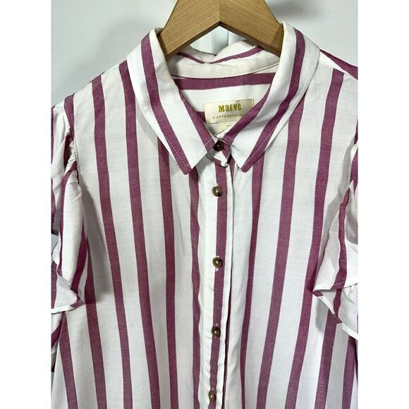 ANTHROPOLOGIE MAEVE Women's Striped Ruffle Button Down Blouse Pink Size Small - Picture 5 of 9
